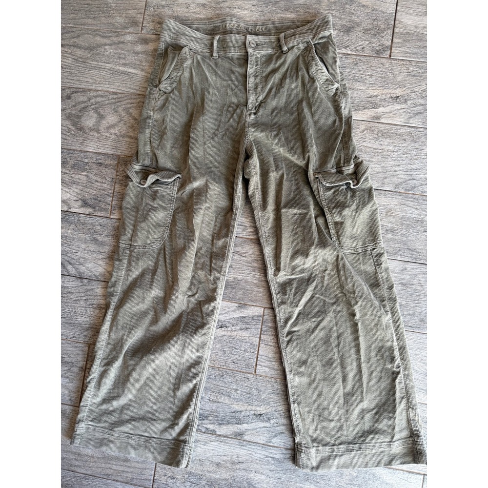 American Eagle Cargo Pants 12 Olive Green Corduroy Wide Leg Baggy High Rise Pant